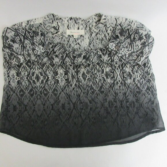 Vince Camuto Tura Tunic Top Sz Small Black White Blouse Short Sleeve Semi-Sheer - Picture 6 of 7